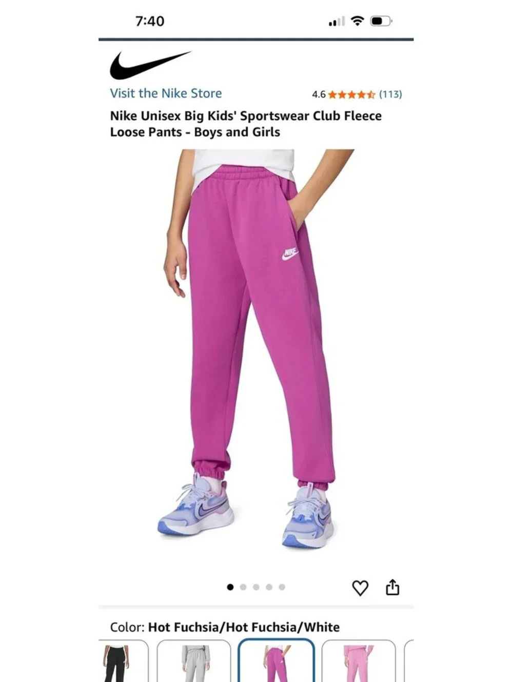 Nike big kids size large hot fuchsia club fleece loose sweatpants